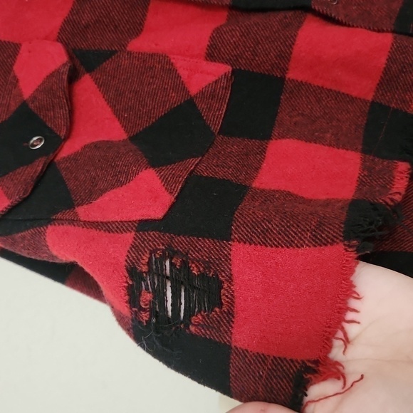 House of Chic Crop Shacket Retro Rockabilly Gingham Distressed Goth Flannel - Picture 4 of 10